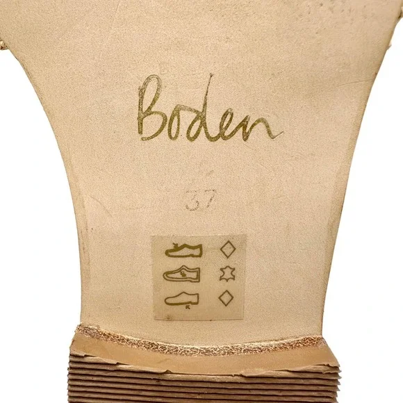 Boden | Women | Elsbeth Tan Leather Raffia Floral Slides Sandals | 37 EU 6 US - Picture 10 of 11